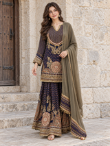 Navy Blue Antique Gold Paisley Palazzo Set