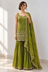 Olive Green Silver Jewel Palazzo Set