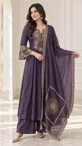 Smoky Purple Antique Gold Anarkali Set