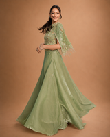 Sage Green Pearl Cape Gown Ensemble