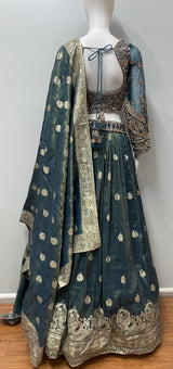 Deep Teal Antique Gold Lehenga Ensemble