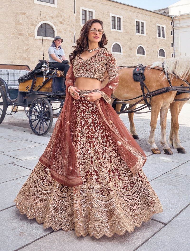 Imperial Rust Gold Bridal Lehenga