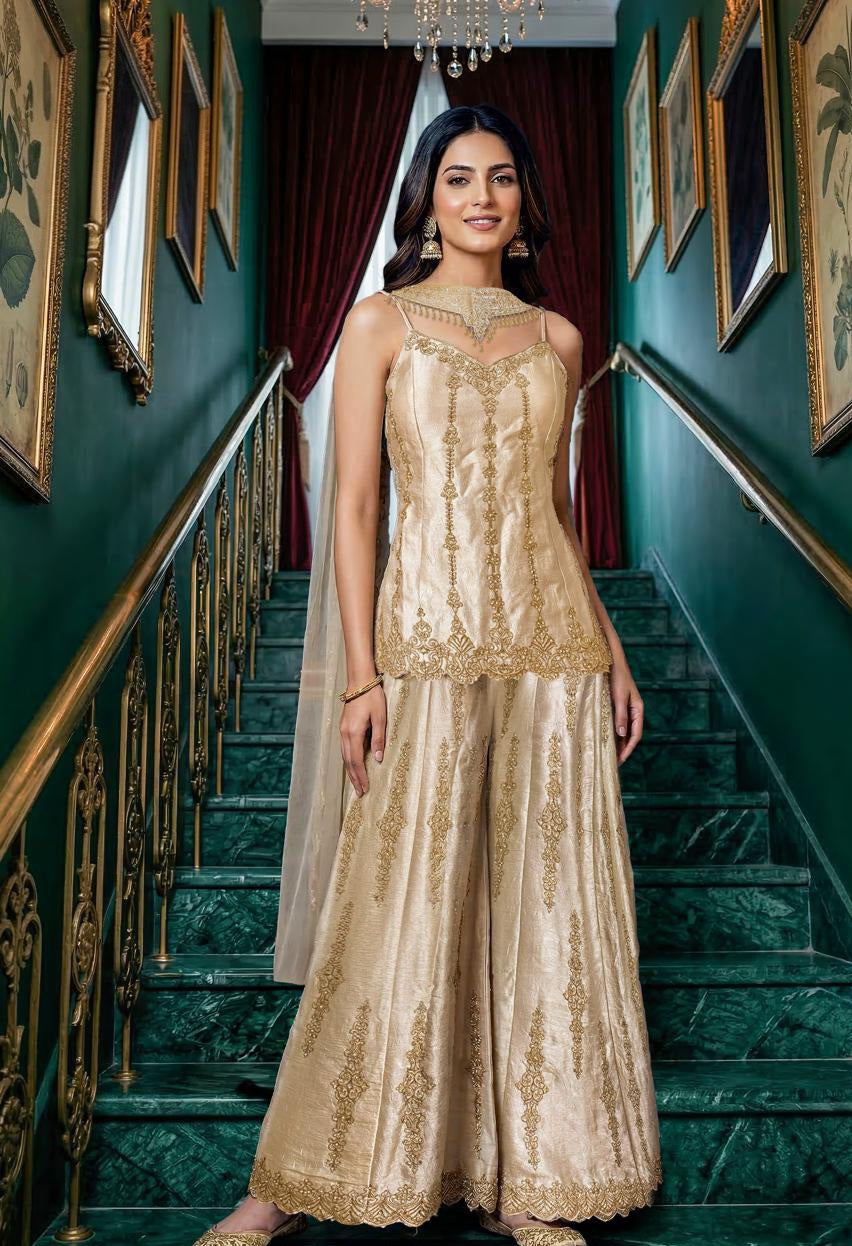 Champagne Zari Luxe Palazzo Couture Ensemble