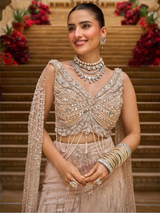 Champagne Blush Silver Crystal Pearl Jewel Lehenga Set