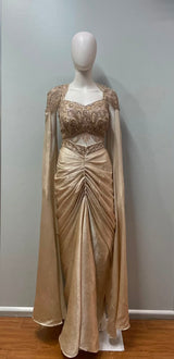 Champagne Gold Crystal Pre-Draped Saree Set