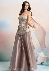 Smoky Taupe Silver Jewel Corset Palazzo Set