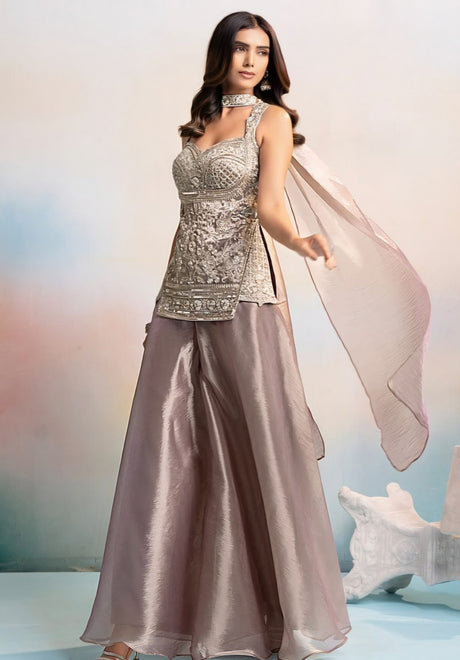 Smoky Taupe Silver Jewel Corset Palazzo Set, alternate view