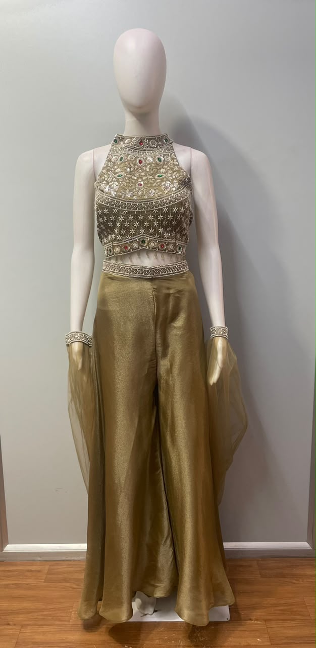 Antique Olive Multicolor Jewel Palazzo Set