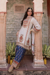 Ivory Ruby Red Antique Gold Heritage Salwar Set