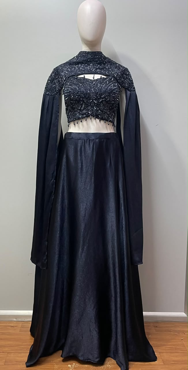 Black Crystal Cape Skirt Set