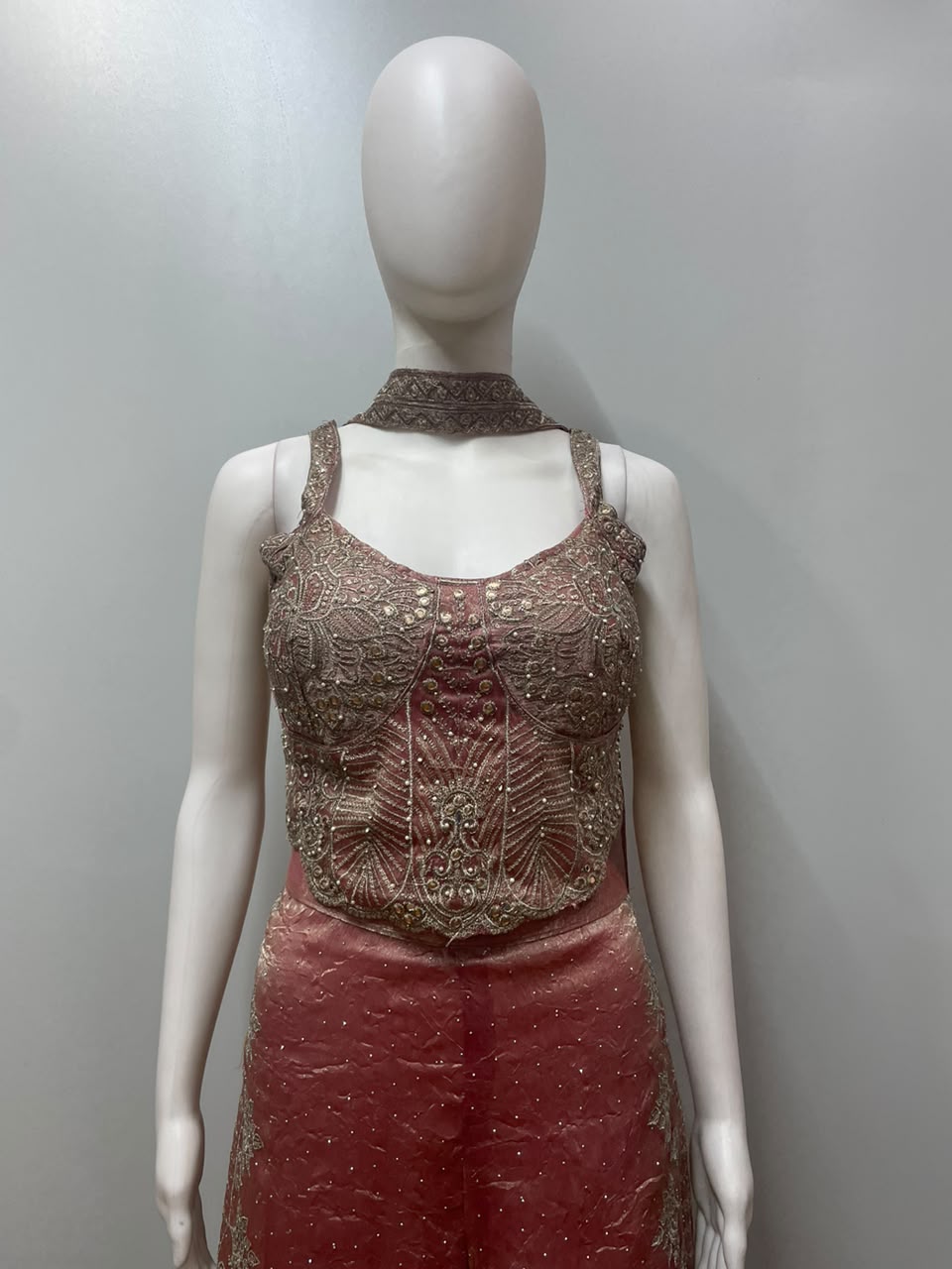 Rose Gold Embroidered Corset Palazzo Set