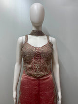 Rose Gold Embroidered Corset Palazzo Set
