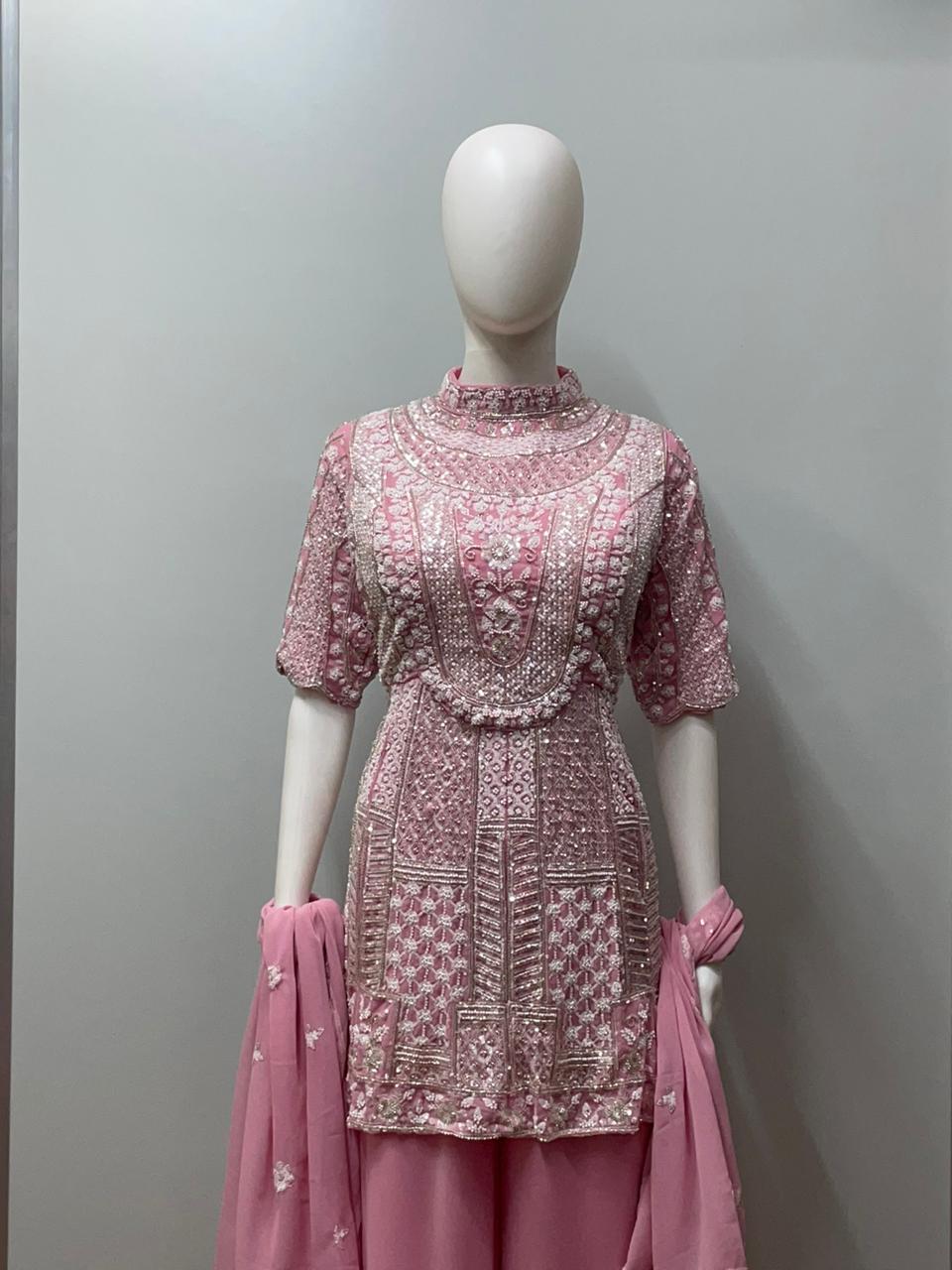 Blush Pink Embroidered Palazzo Set