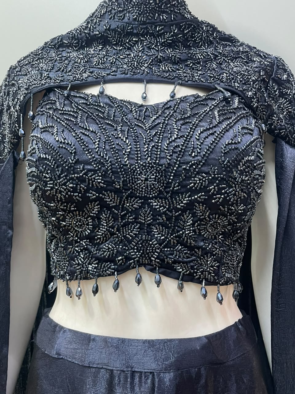 Black Crystal Cape Skirt Set
