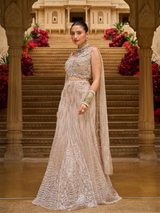Champagne Blush Silver Crystal Pearl Jewel Lehenga Set