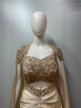 Champagne Gold Crystal Pre-Draped Saree Set