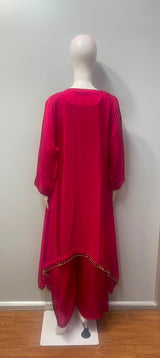 Fuchsia Gold Embroidered Kaftan Palazzo Ensemble