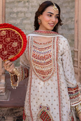 Ivory Ruby Red Antique Gold Heritage Salwar Set