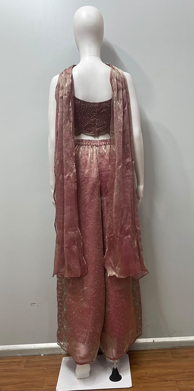 Rose Gold Embroidered Corset Palazzo Set