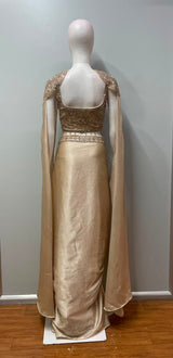 Champagne Gold Crystal Pre-Draped Saree Set