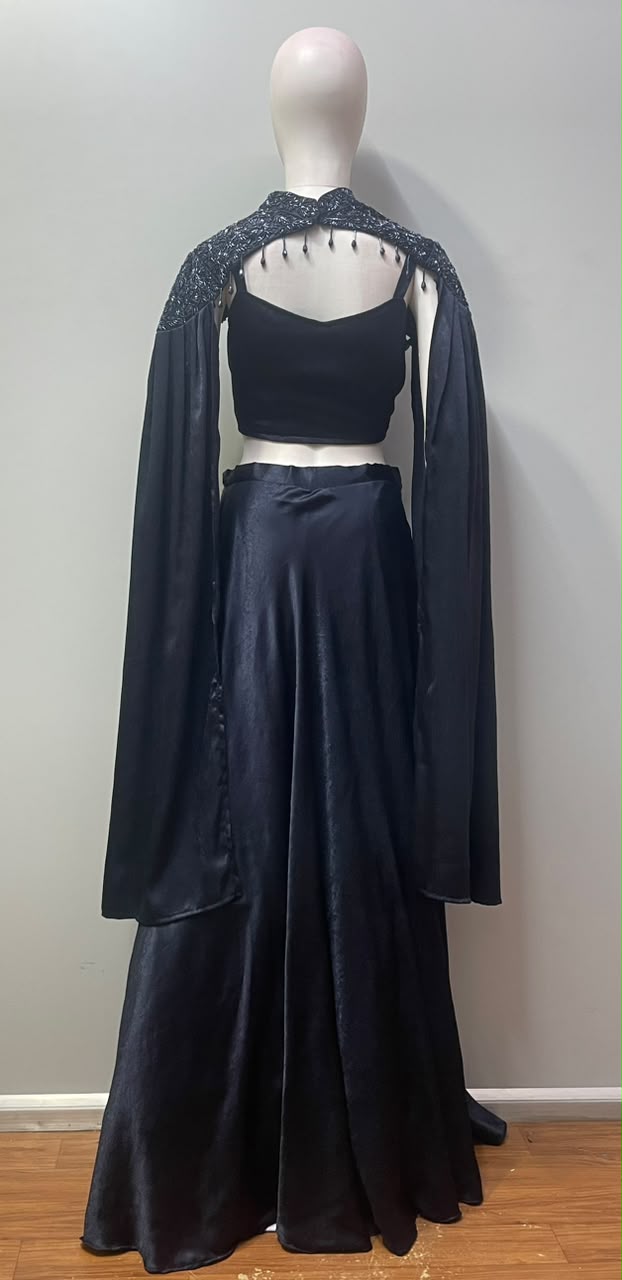 Black Crystal Cape Skirt Set