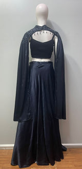 Black Crystal Cape Skirt Set