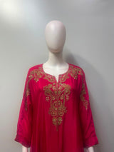 Fuchsia Gold Embroidered Kaftan Palazzo Ensemble