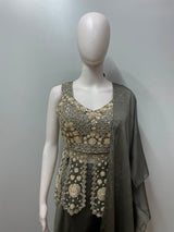 Olive Gold Embroidered Peplum Palazzo Set