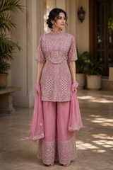 Blush Pink Embroidered Palazzo Set