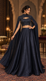 Black Crystal Cape Skirt Set