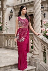 Rani Pink Embroidered Saree Ensemble