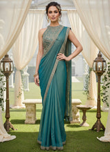 Teal Zari Draped Saree Set