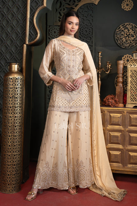 Ivory Embroidered Kurta Palazzo Set