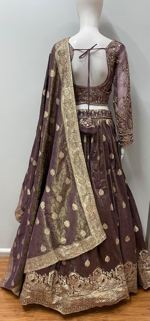 Chocolate Brown Antique Gold Lehenga Ensemble
