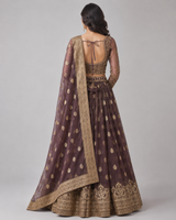 Chocolate Brown Antique Gold Lehenga Ensemble