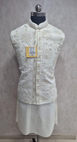 Ivory Silver Ornate Nehru Jacket Kurta Set