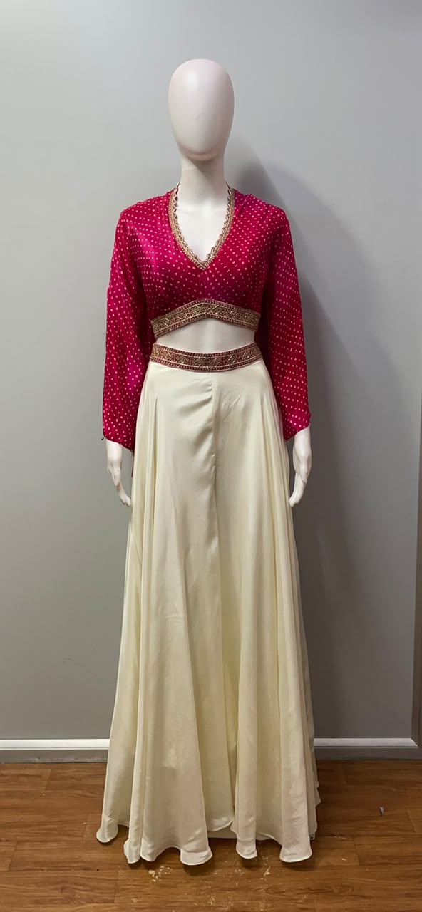 Fuchsia Gold Bandhani Palazzo Set