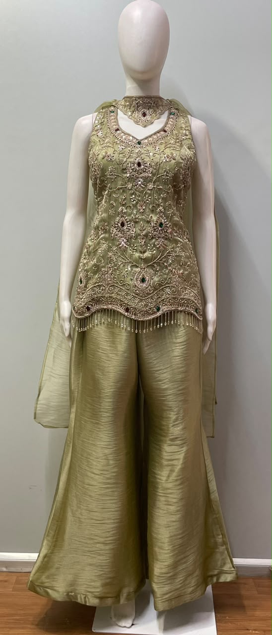 Antique Olive Gold Jewel Palazzo Set
