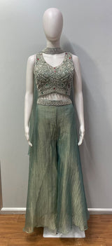 Sage Mint Silver Jewel Palazzo Set