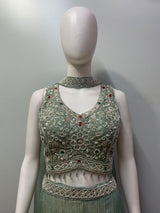 Sage Mint Silver Jewel Palazzo Set