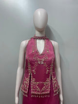 Raspberry Silver Embroidered Kurta Palazzo Set
