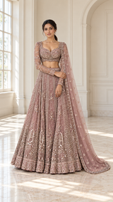 Dusty Mauve Silver Crystal Jewel Lehenga Set