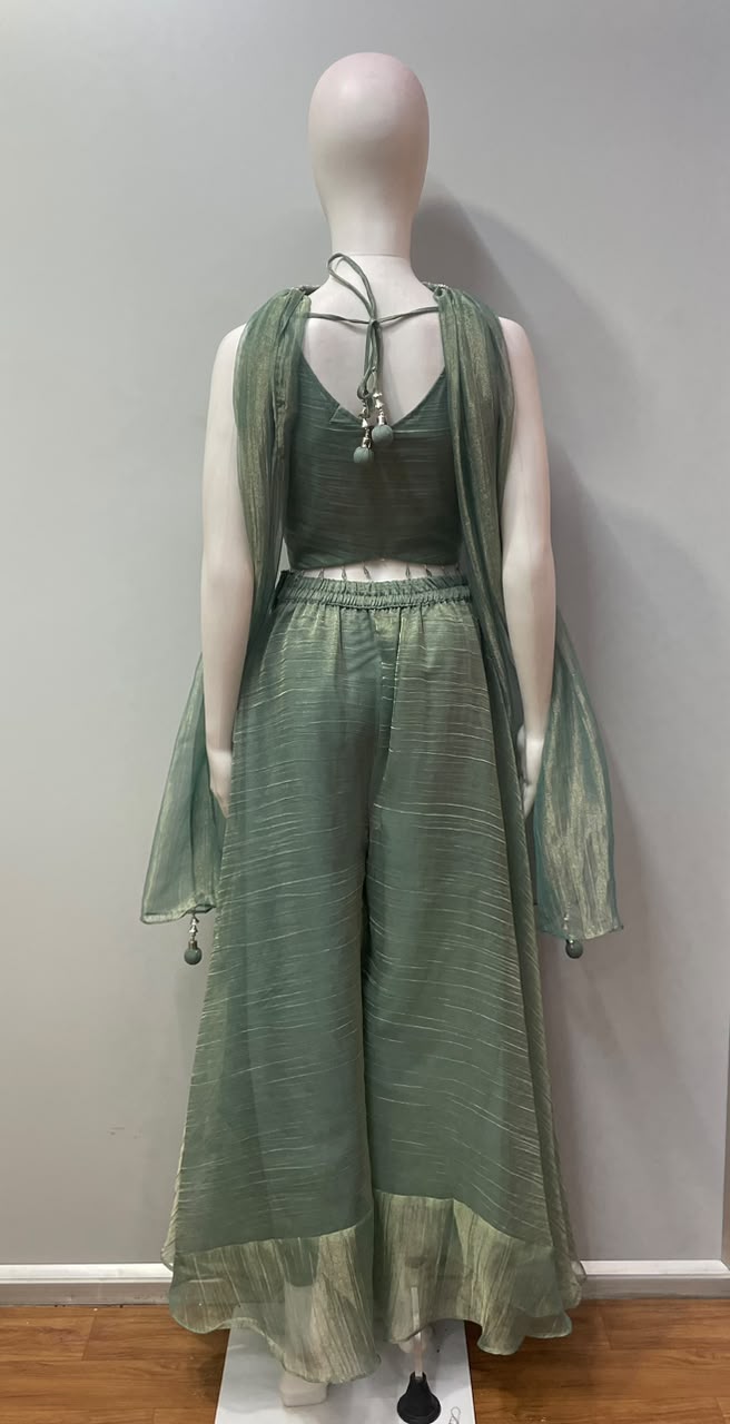 Sage Mint Silver Jewel Palazzo Set