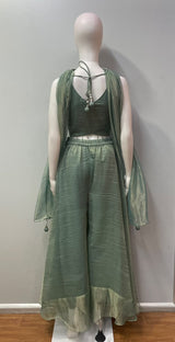 Sage Mint Silver Jewel Palazzo Set