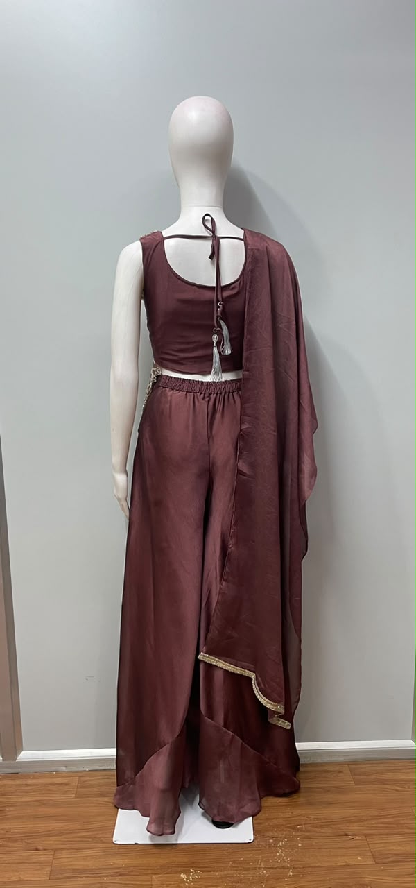 Burgundy Gold Embroidered Peplum Palazzo Set