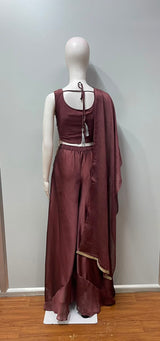 Burgundy Gold Embroidered Peplum Palazzo Set