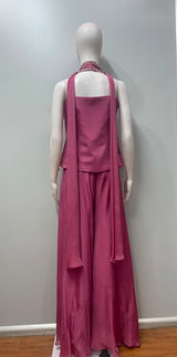 Raspberry Silver Embroidered Kurta Palazzo Set