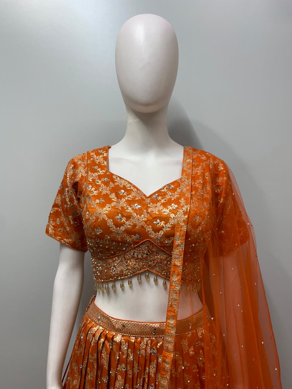 Tangerine Gold Embroidered Festive Lehenga Set