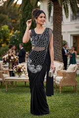 Black Silver Embroidered Saree Ensemble