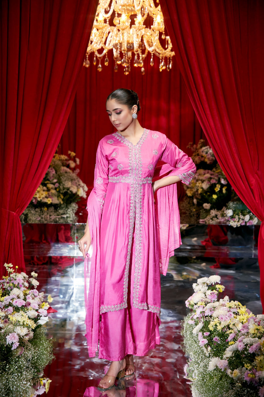 Fuchsia Mirror Embellished Angrakha Set |Label S4U